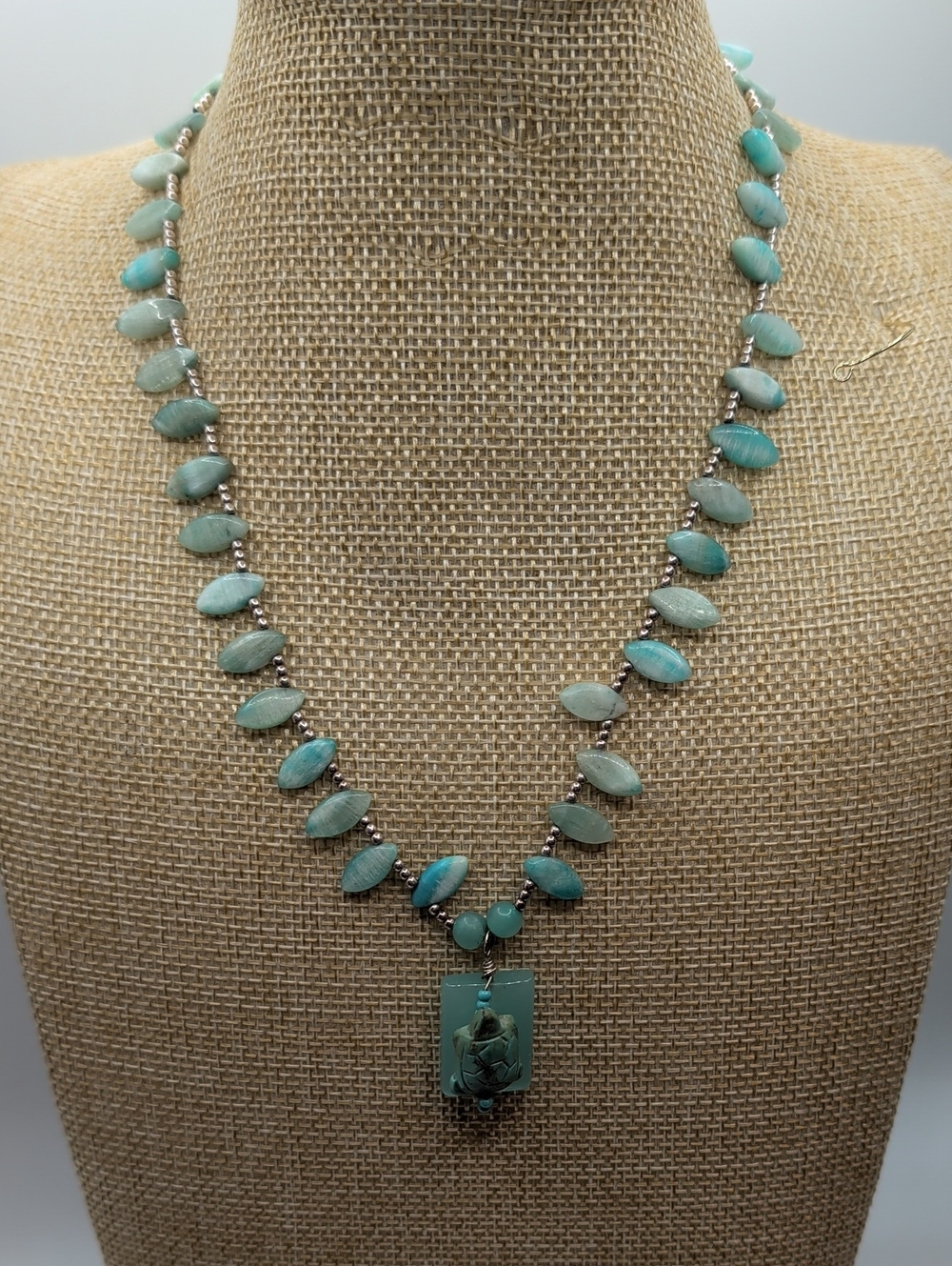 Amozonite Beaded Pendant Necklace - Women Jewelry